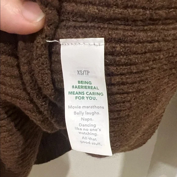 aerie oversized fuzzy chocolate Brown Crewneck Sweater size x-small - Picture 8 of 9